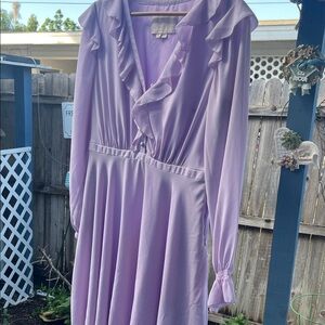 Gal Meets Glam Lilac Ruffled V-Neck Long Sleeve Dress